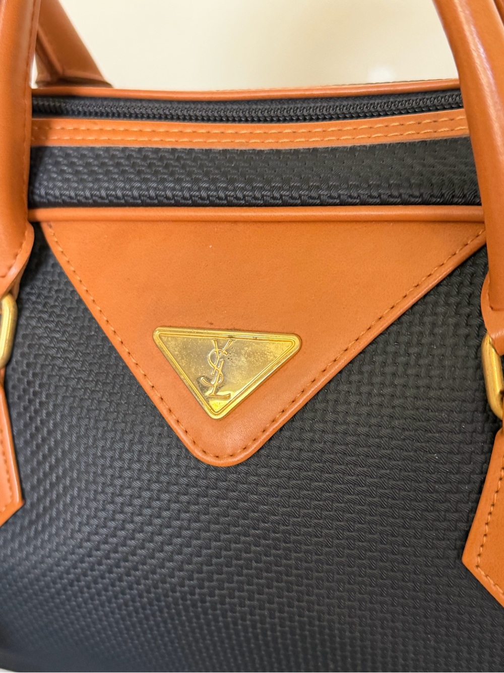 Vintage Yves Saint Laurent YSL Boston Travel Bag Black Woven Jacquard Leather - Picture 5 of 15